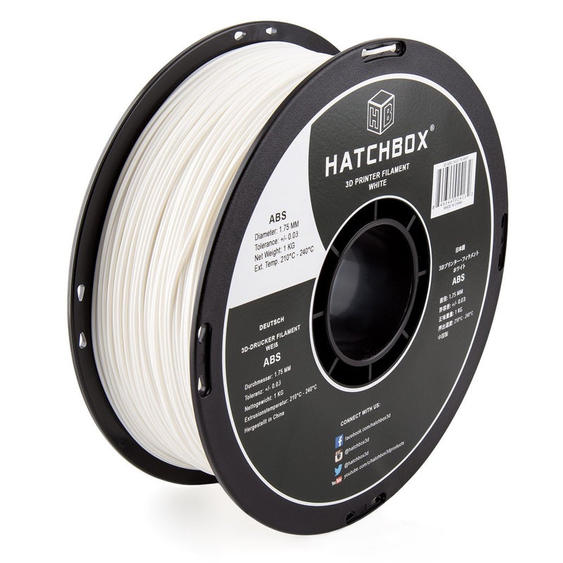 HATCHBOX ABS 3D Printer Filament, Dimensional Accuracy +/- 0.03 mm, 1 kg Spool, 1.75 mm, White, Model Number: 3D ABS-1KG1.75-WHT - Image 1
